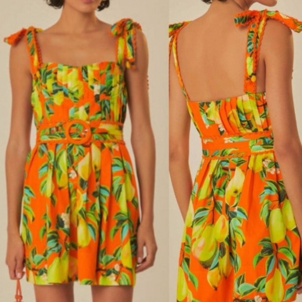 Farm Rio Tie-Shoulder Mini Dress